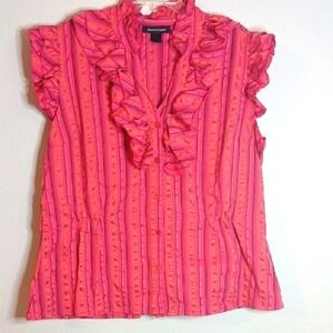 Ashley Stewart Orange Mandarin Collar Ruffled Blouse